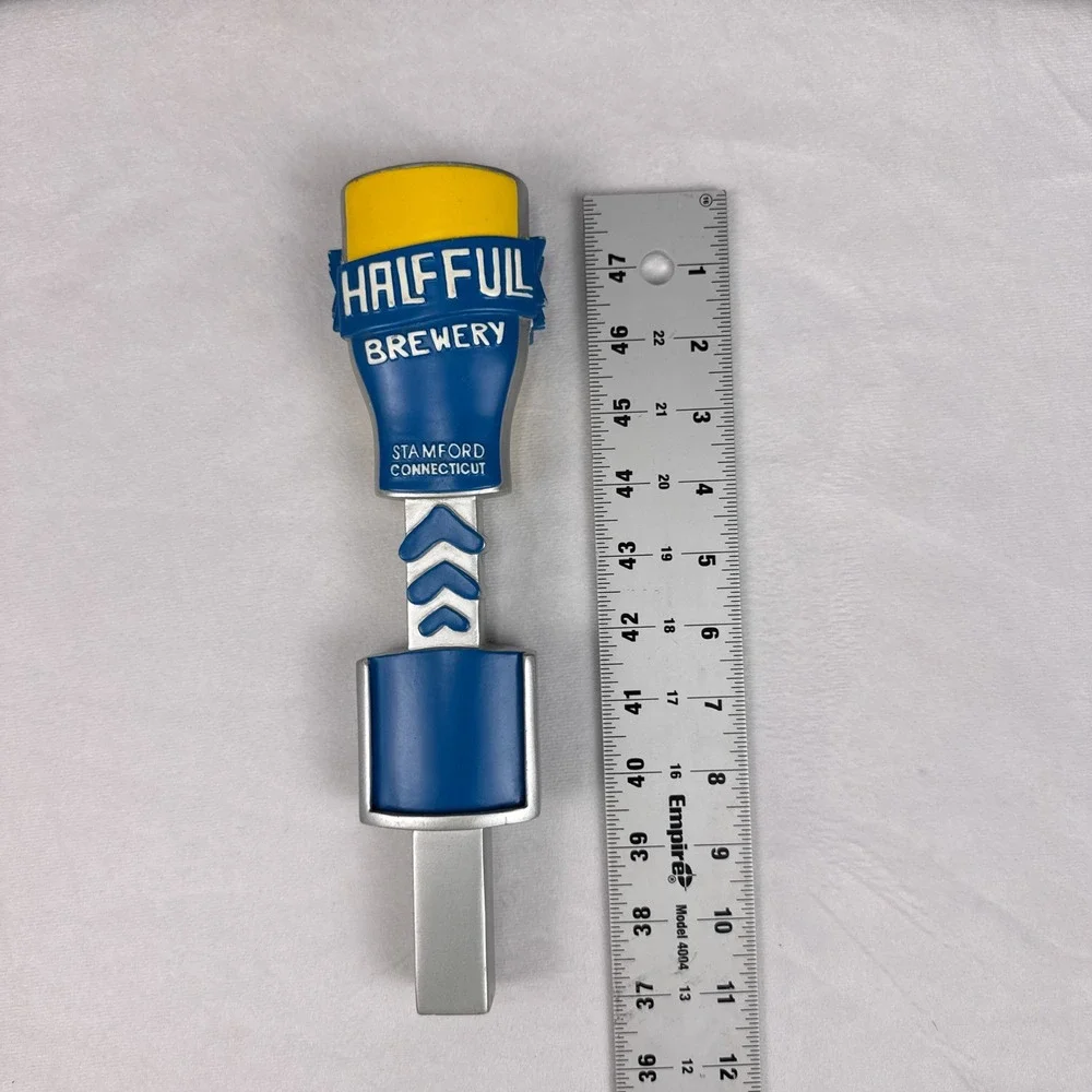 Half Full Brewery Stamford Connecticut Beer Tap Handle Blue Yellow Silver 11.5